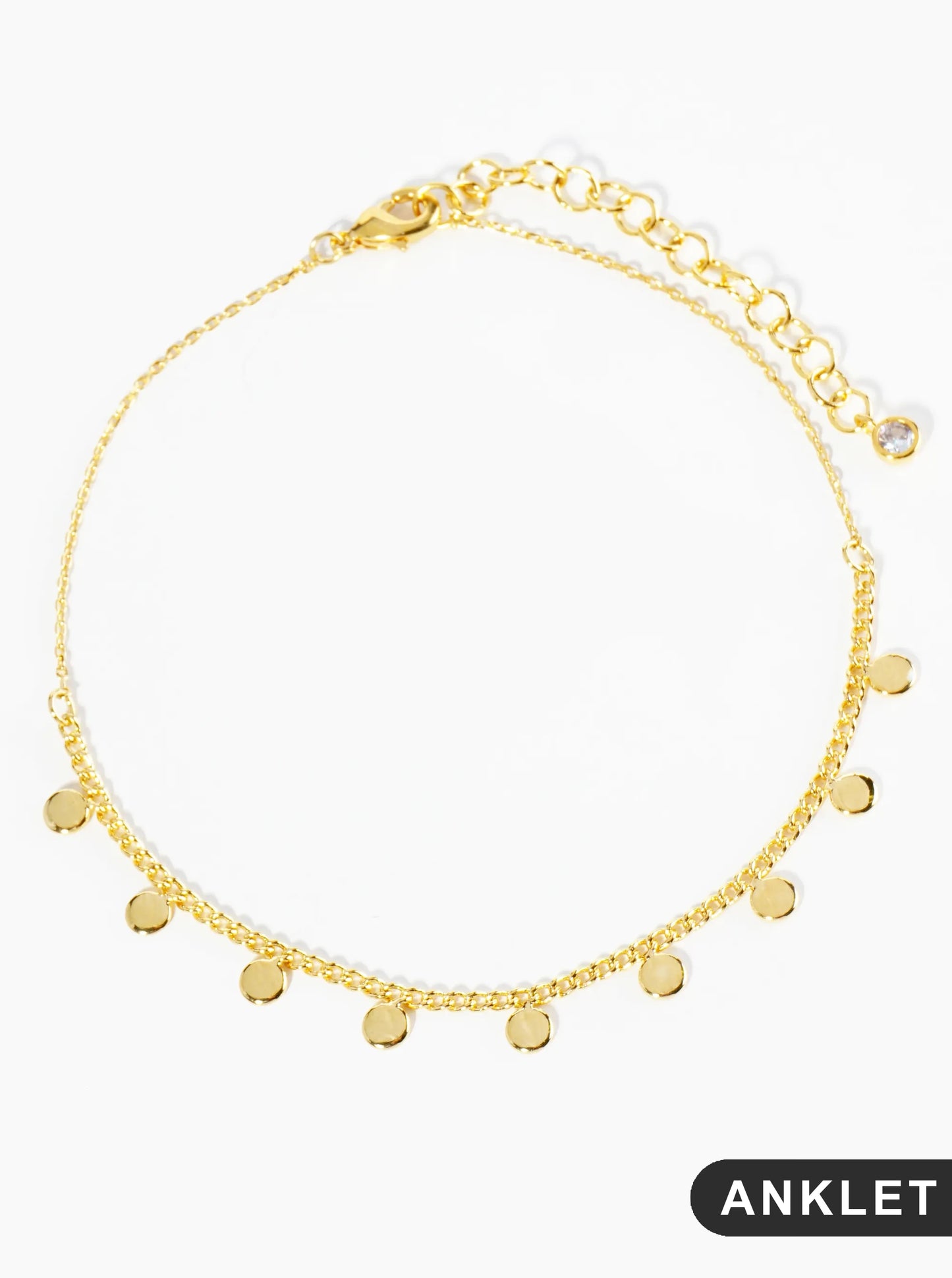 18K Gold Dipped Brass Disc Charm Tassel Anklet