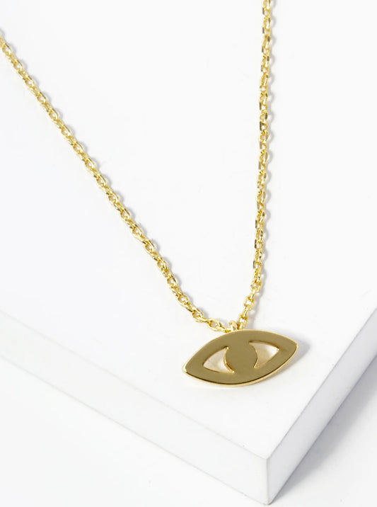 18K Gold Dipped Brass Evil Eye Pendant Necklace