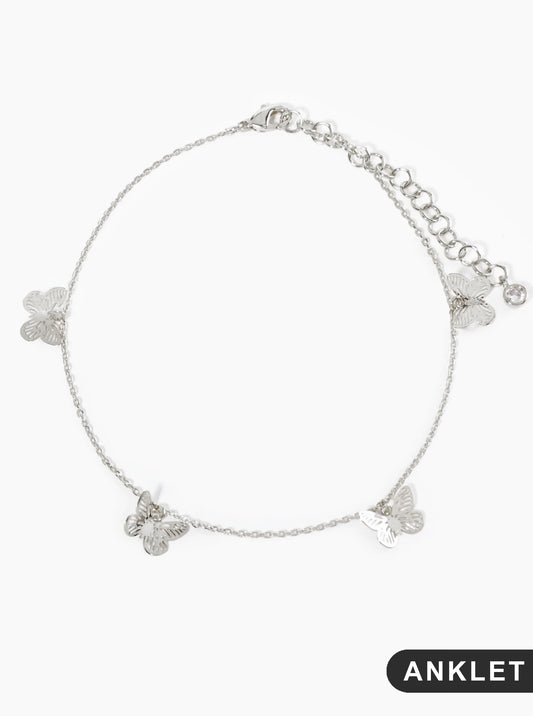 18K Gold Dipped Brass Filigree Small Butterflies Chain Anklet
