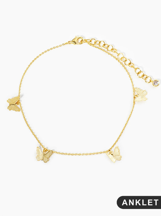 18K Gold Dipped Brass Filigree Small Butterflies Chain Anklet