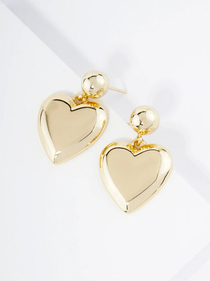 18K Gold Dipped Brass Heart Drop Dangle Post Earrings