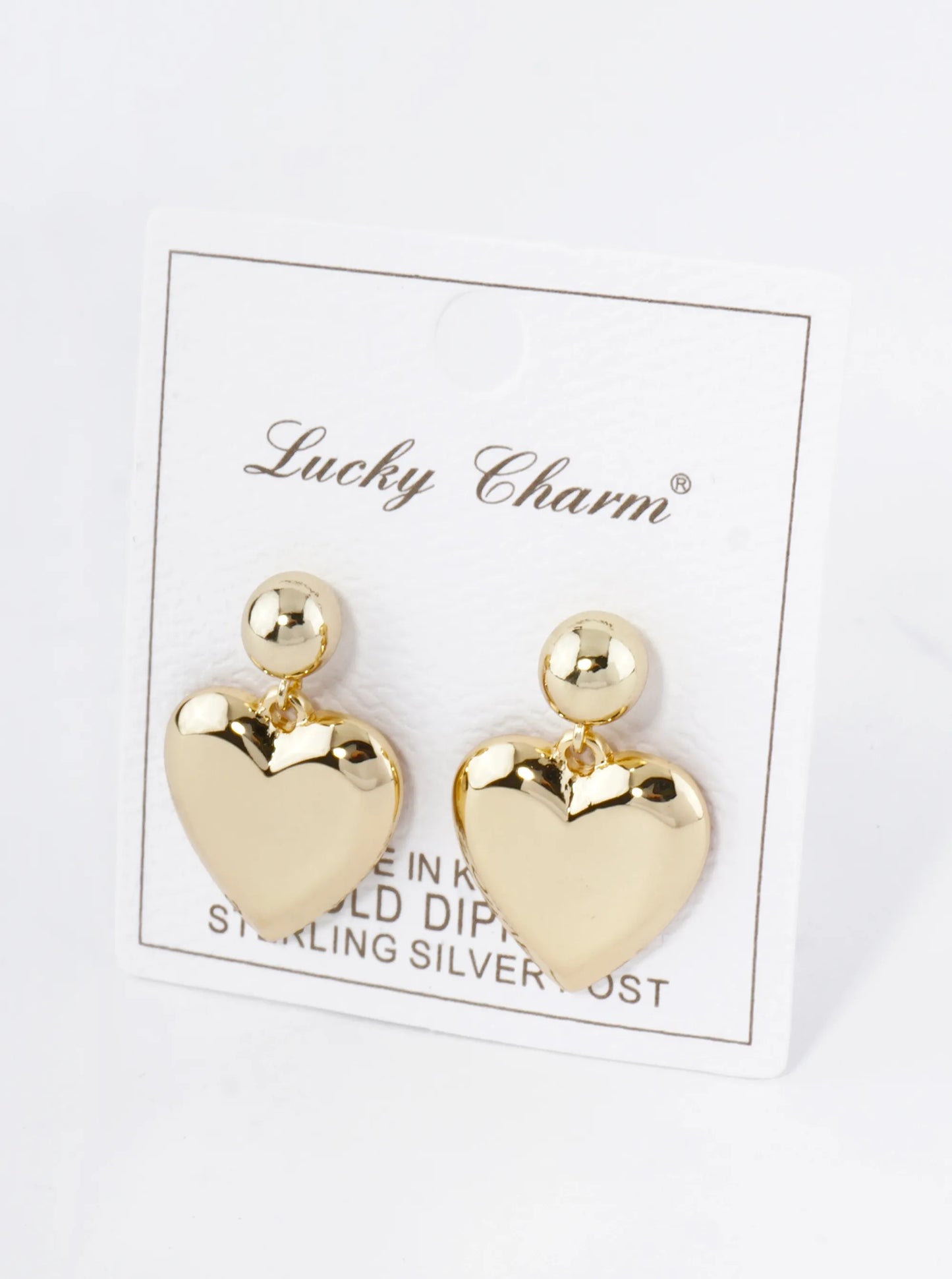 18K Gold Dipped Brass Heart Drop Dangle Post Earrings