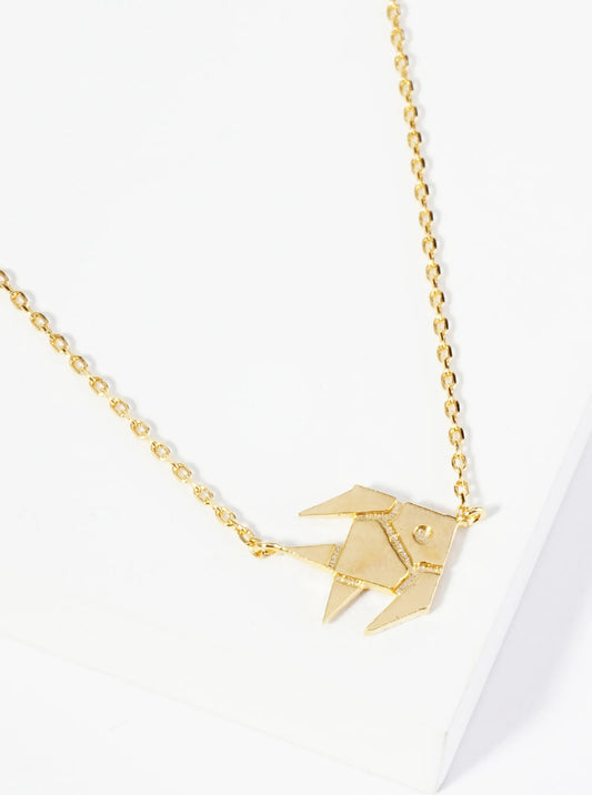 18K Gold Dipped Brass Paper Fish Pendant Necklace