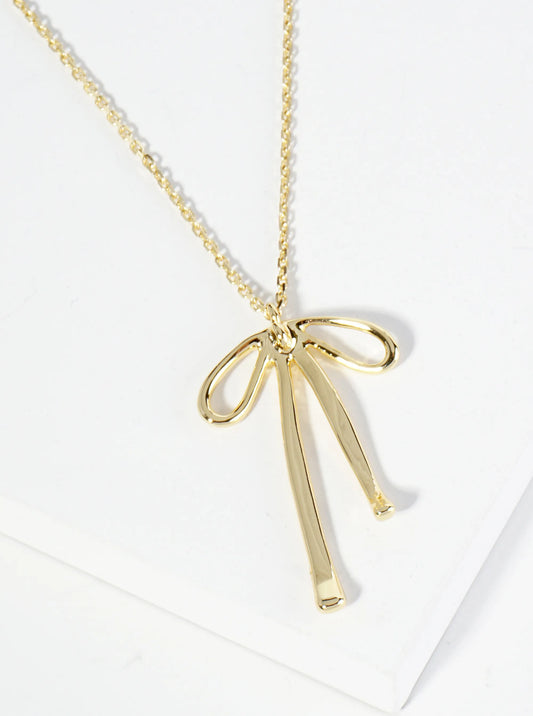 18K Gold Dipped Brass Ribbon Bow Pendant Necklace