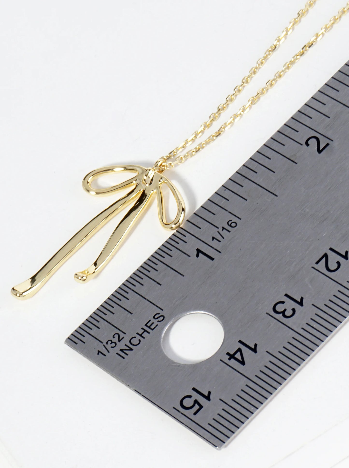 18K Gold Dipped Brass Ribbon Bow Pendant Necklace