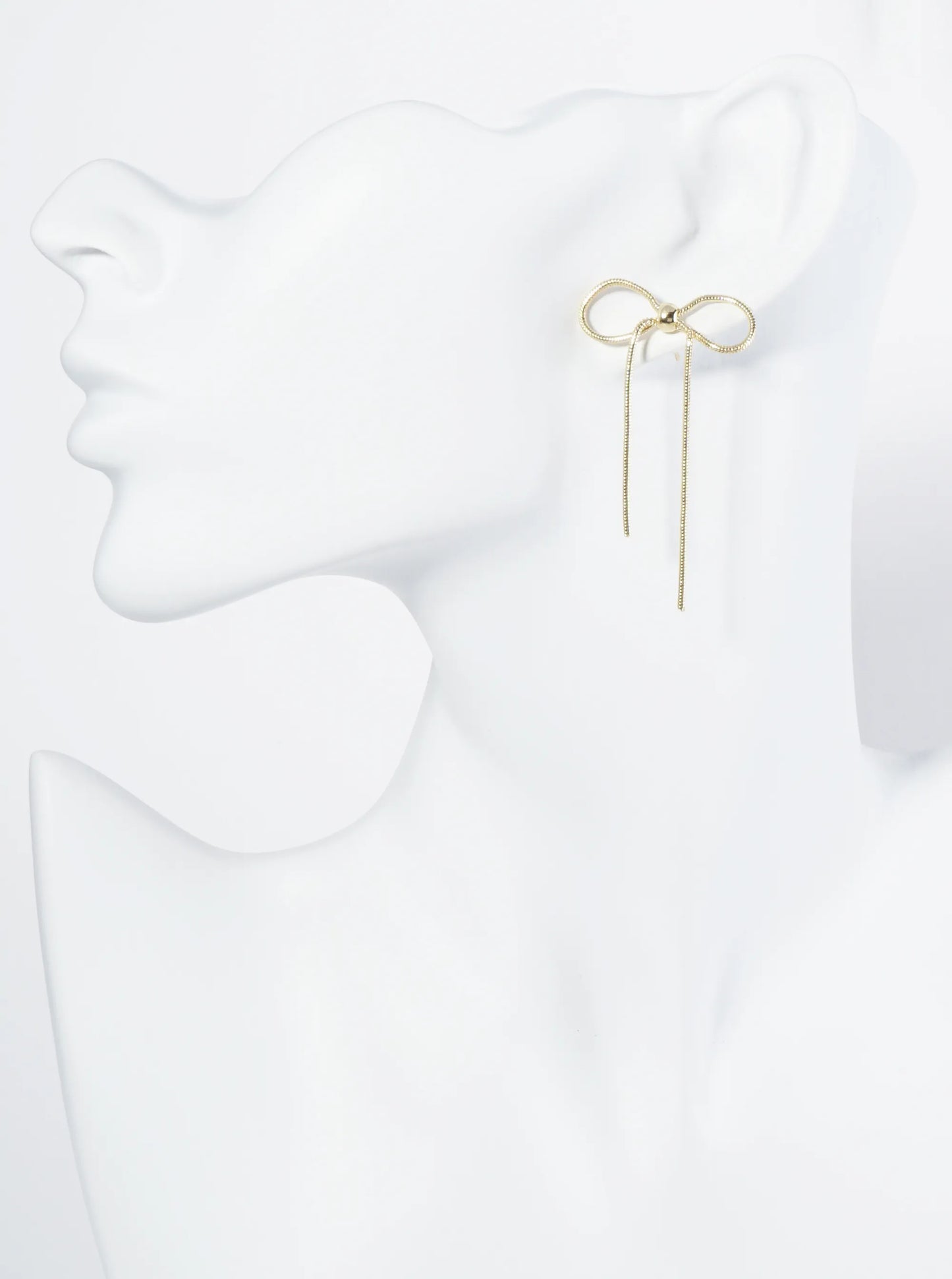 18K Gold Dipped Brass Snake Chain Ribbon Bow Drop Post Earrings