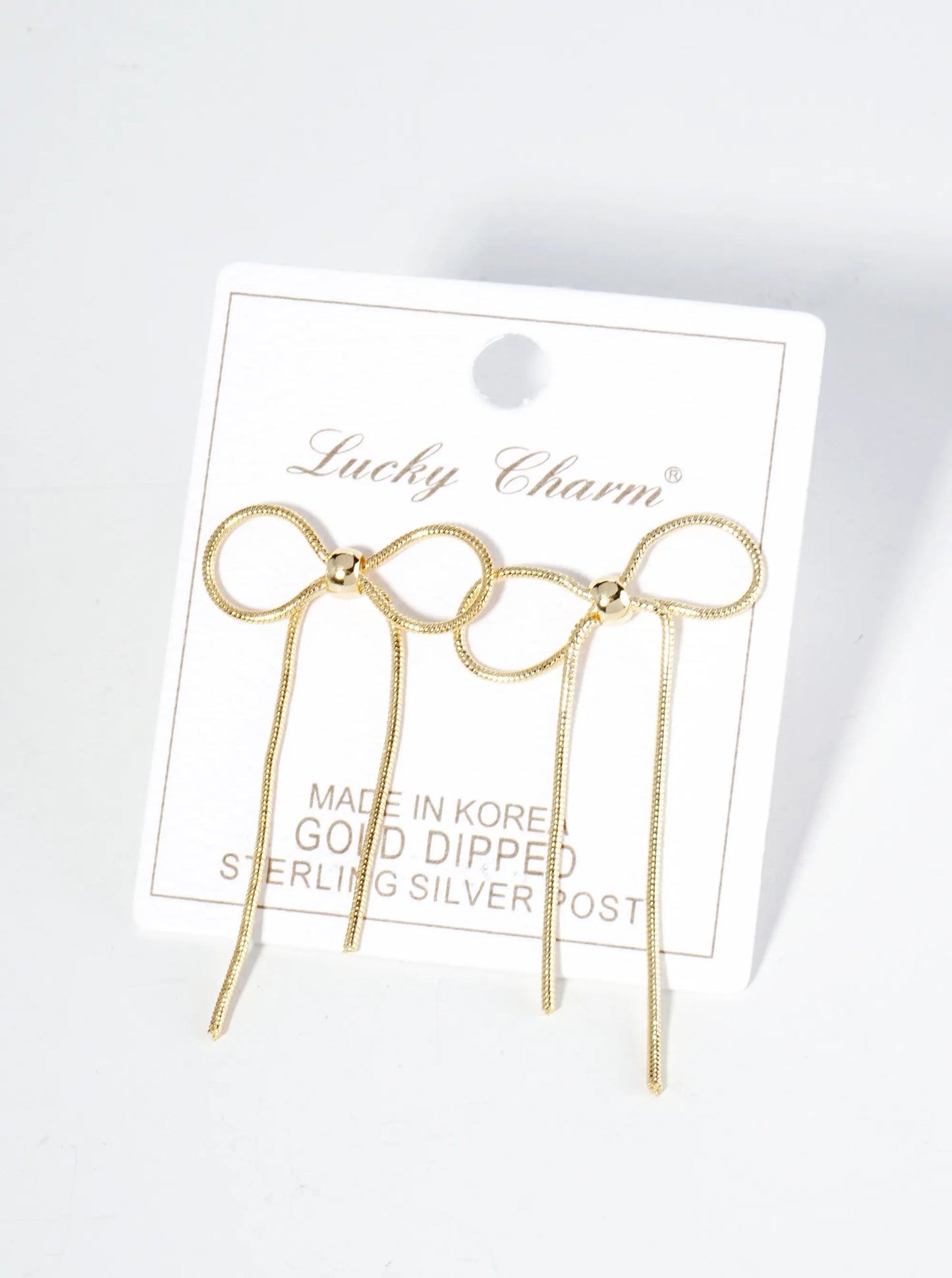 18K Gold Dipped Brass Snake Chain Ribbon Bow Drop Post Earrings