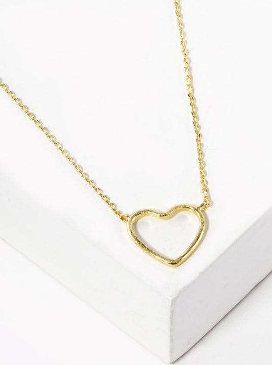 18K Gold Dipped Brushed 12mm Wire Heart Pendant Necklace