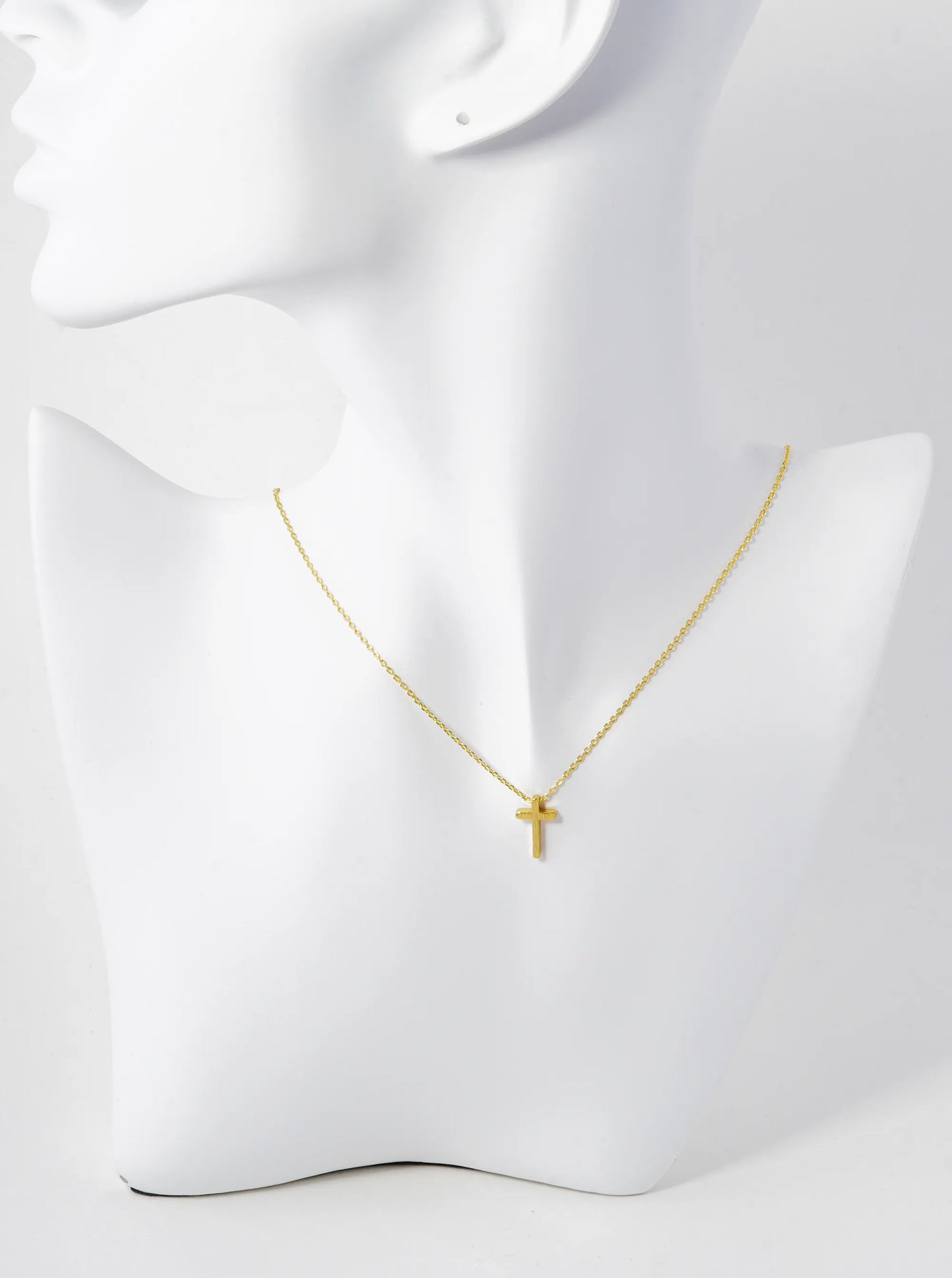 18K Gold Dipped Brushed Brass 13mm Cross Pendant Necklace