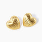 18K Gold Dipped Brushed Brass 13mm Puffy Heart Stud Earrings