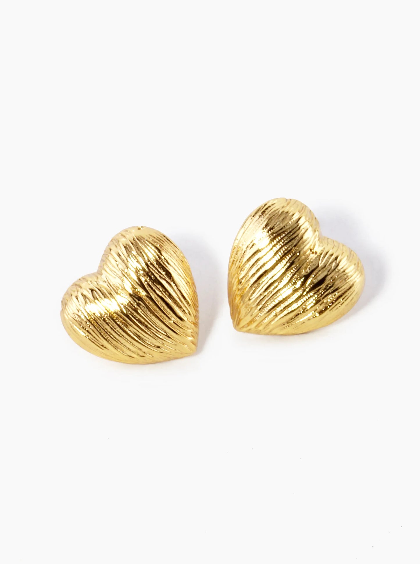 18K Gold Dipped Brushed Brass 13mm Puffy Heart Stud Earrings