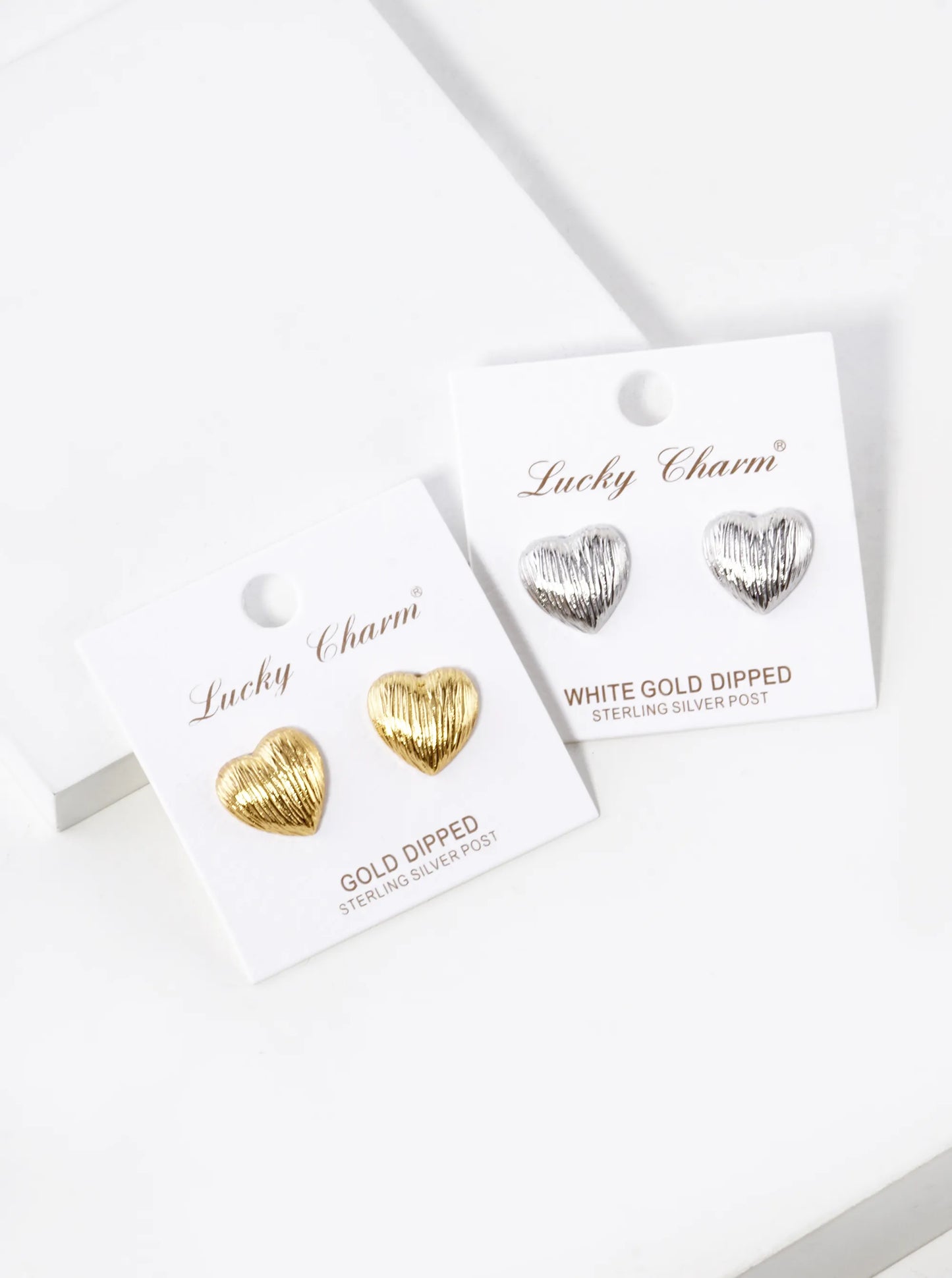 18K Gold Dipped Brushed Brass 13mm Puffy Heart Stud Earrings