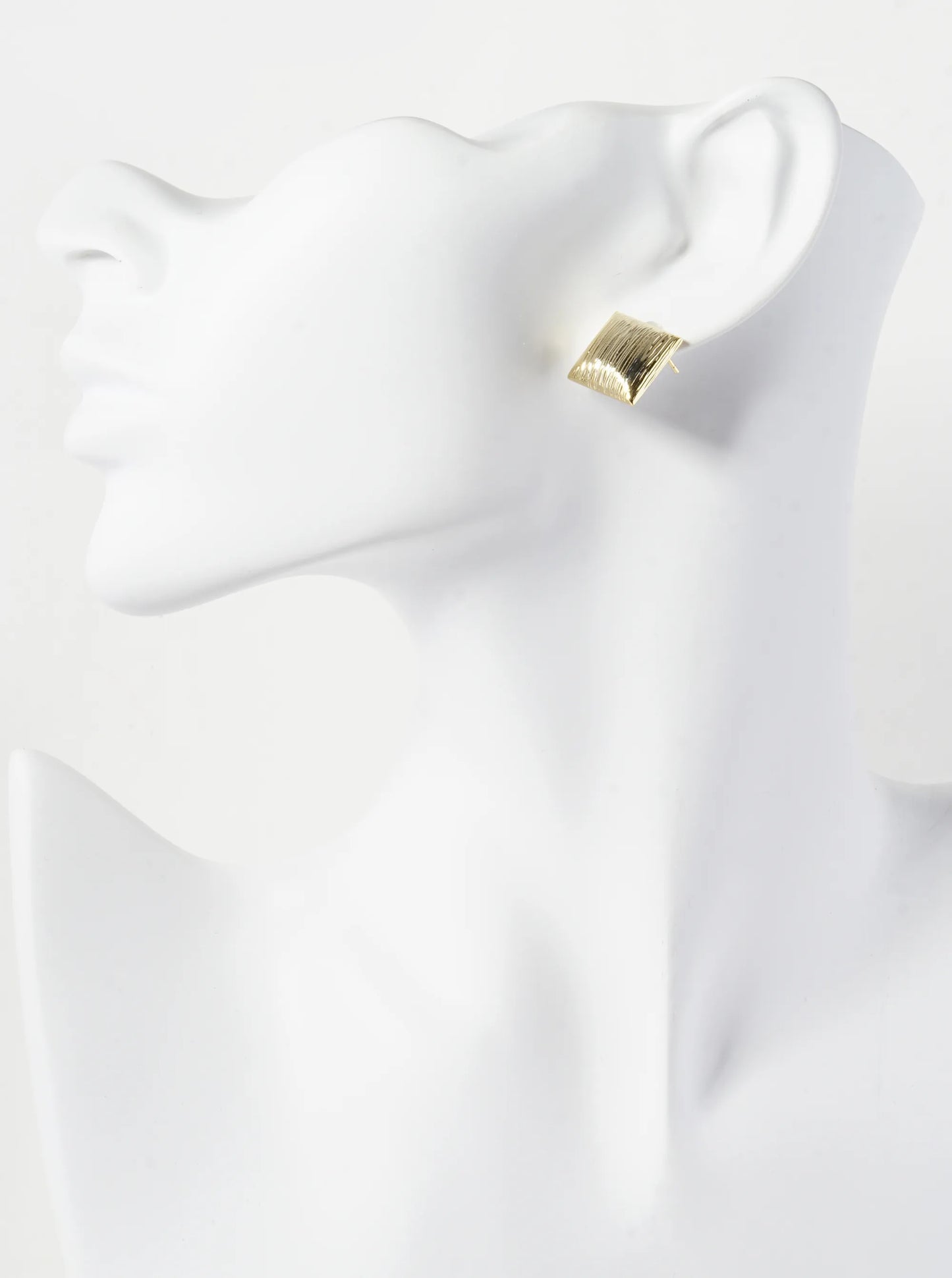 18K Gold Dipped Brushed Brass 13mm Puffy Square Stud Earrings