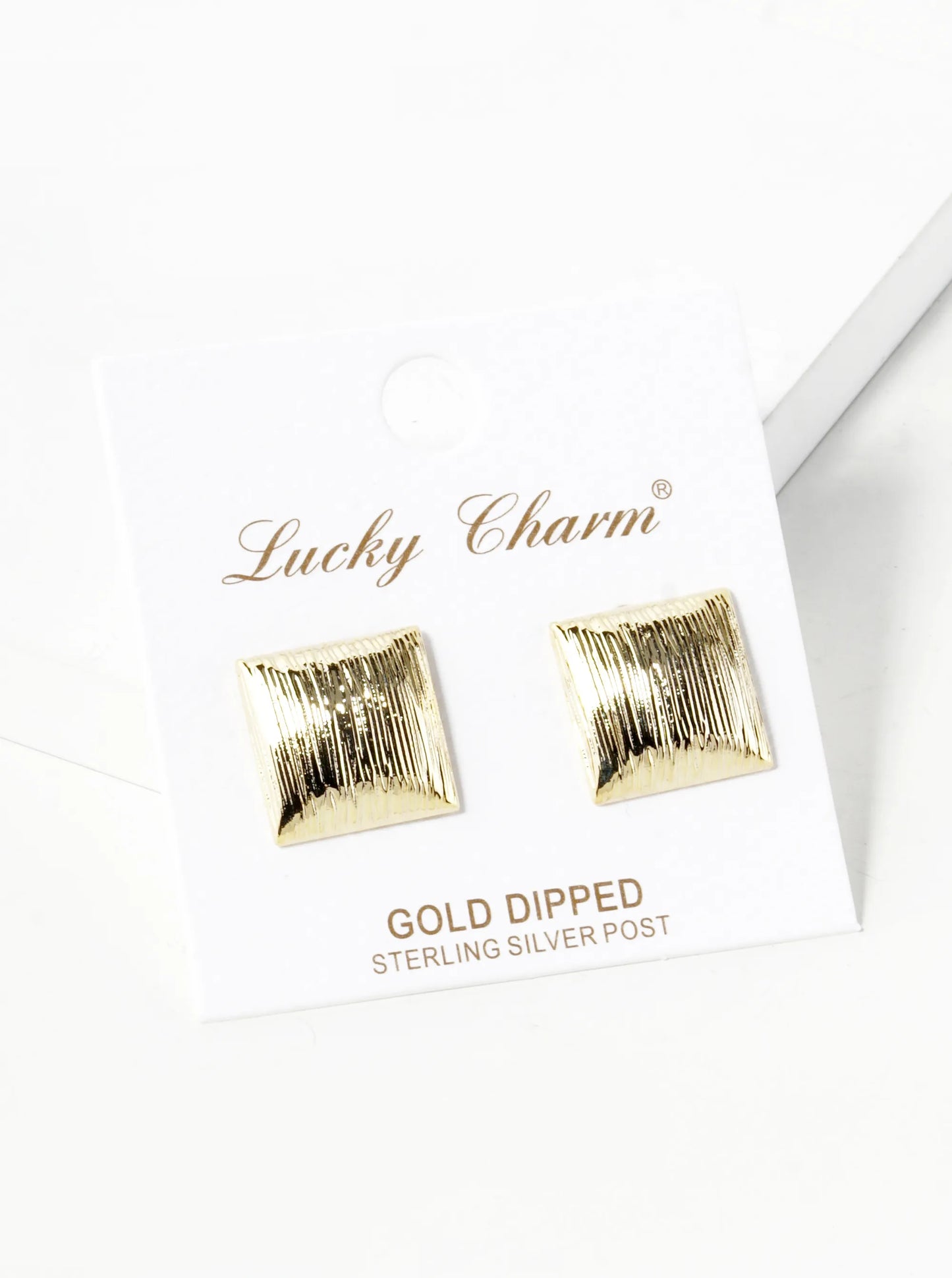 18K Gold Dipped Brushed Brass 13mm Puffy Square Stud Earrings