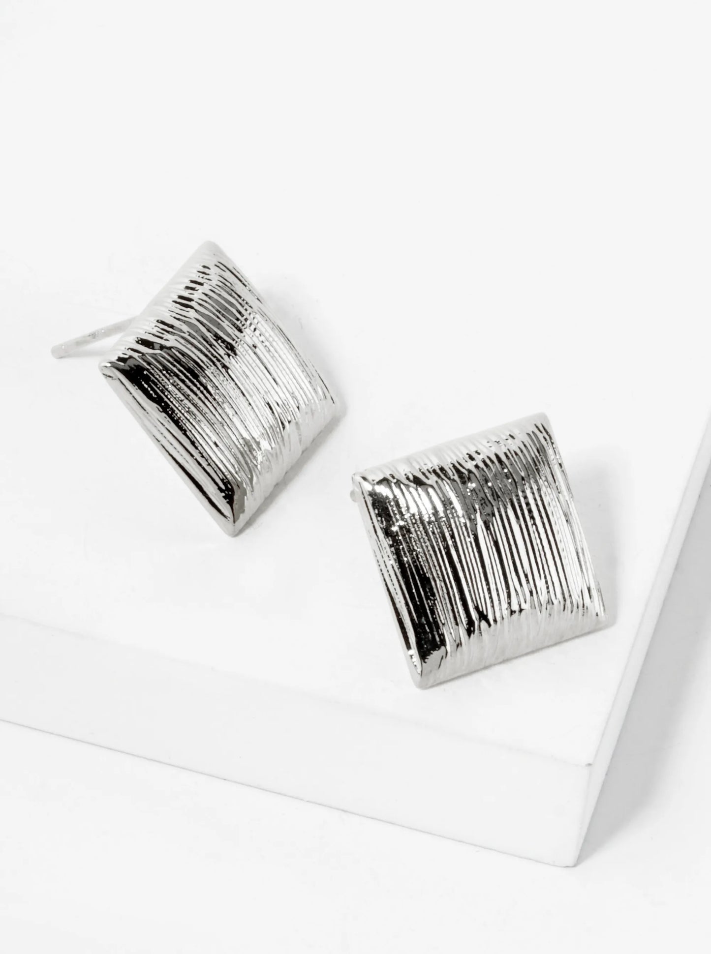 18K Gold Dipped Brushed Brass 13mm Puffy Square Stud Earrings