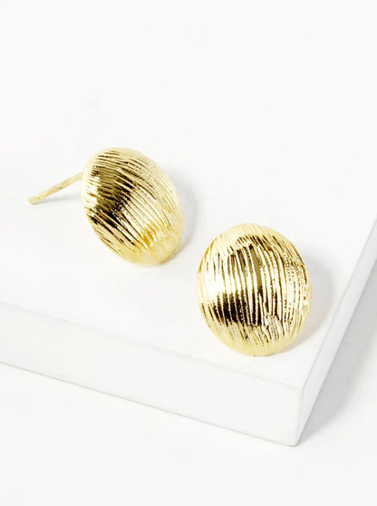 18K Gold Dipped Brushed Brass 14mm Puffy Oval Stud Earrings