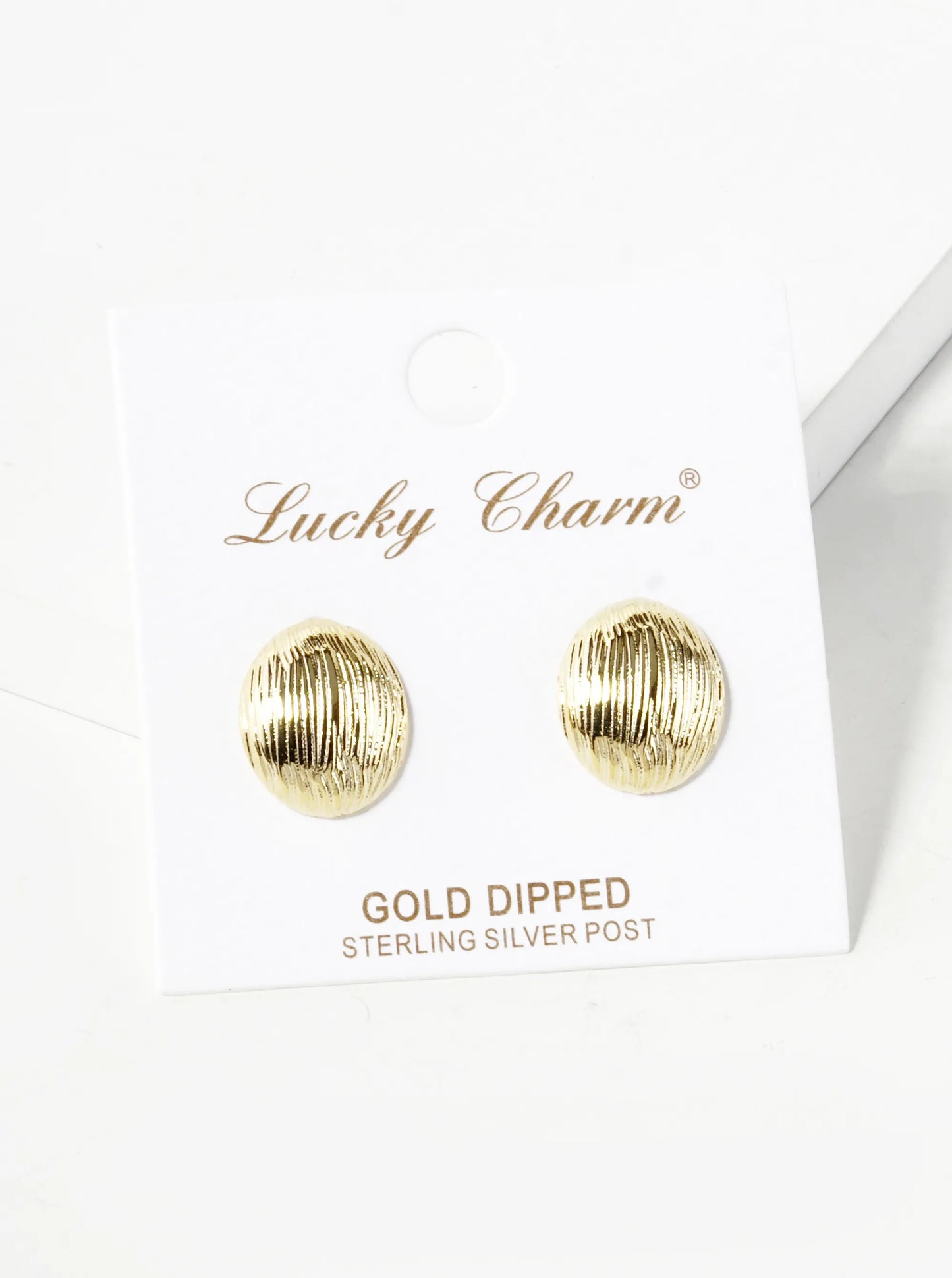 18K Gold Dipped Brushed Brass 14mm Puffy Oval Stud Earrings