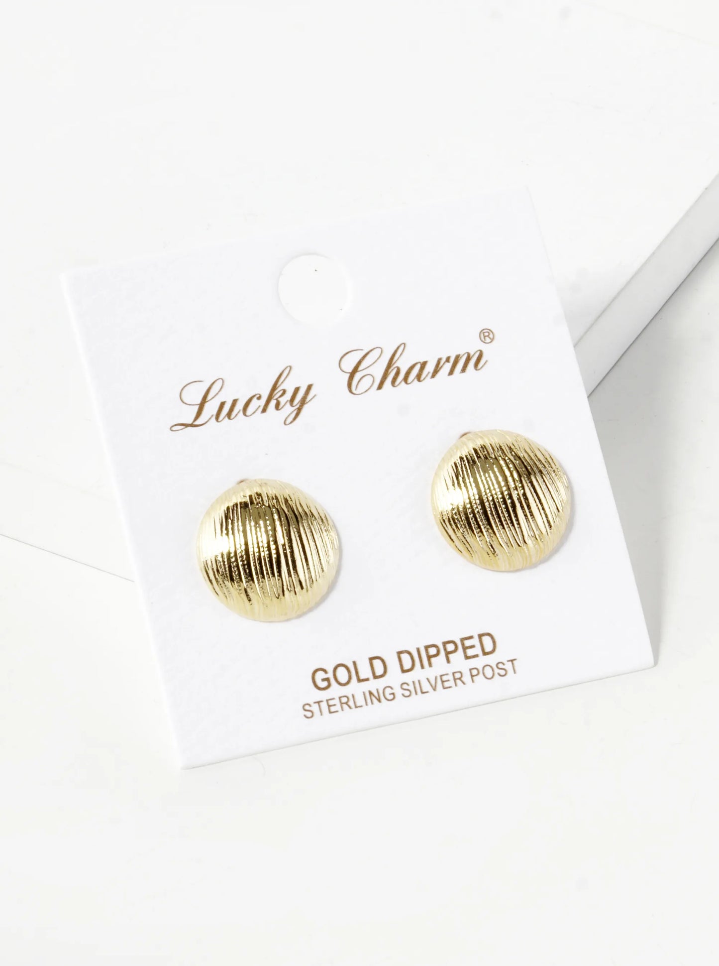 18K Gold Dipped Brushed Brass 14mm Puffy Round Stud Earrings