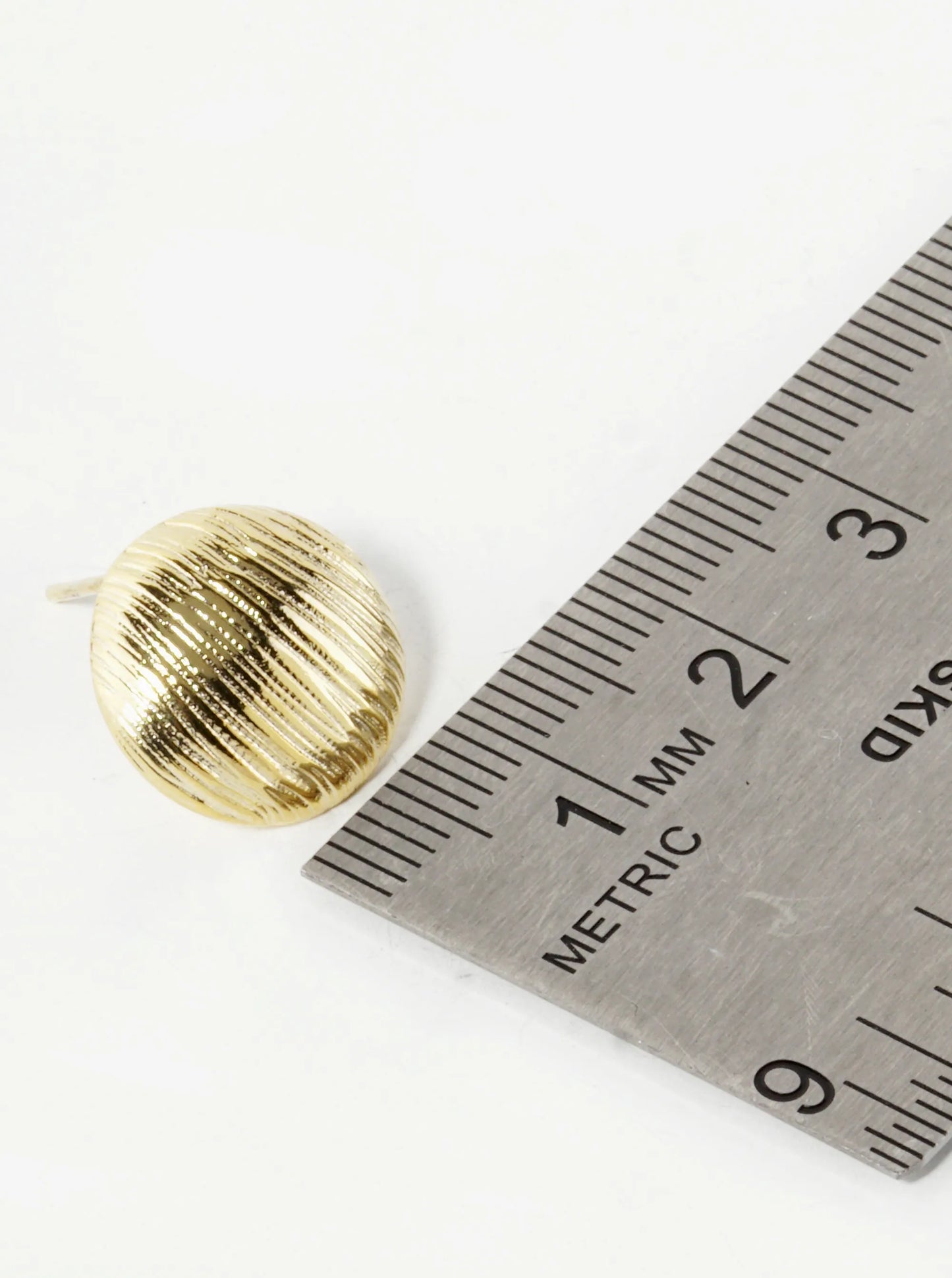 18K Gold Dipped Brushed Brass 14mm Puffy Round Stud Earrings