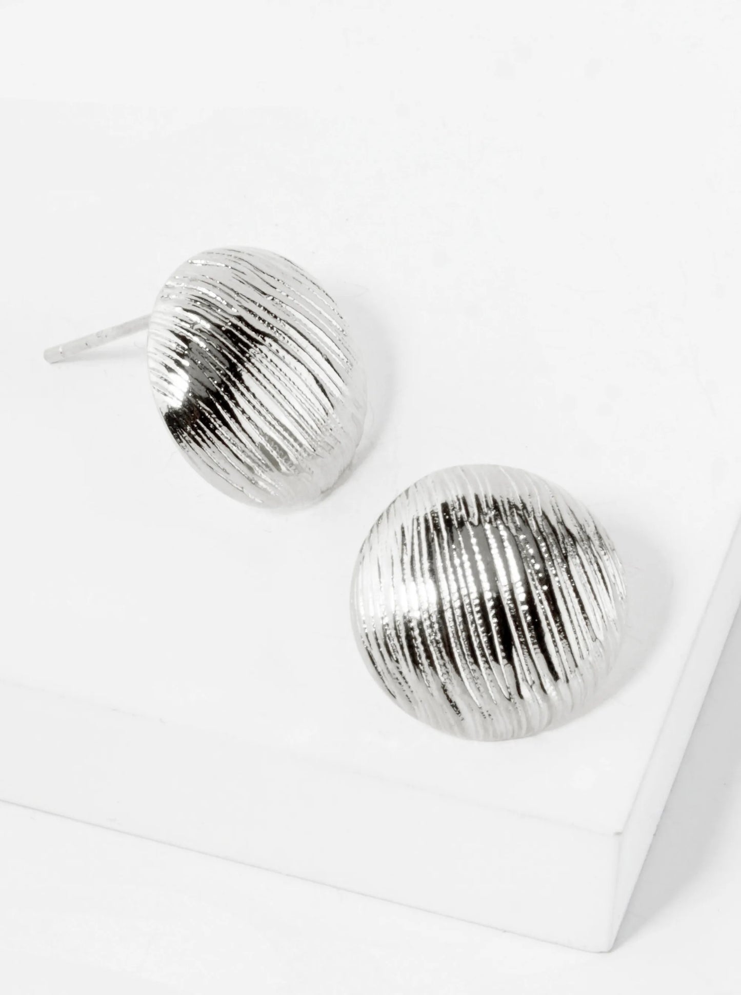 18K Gold Dipped Brushed Brass 14mm Puffy Round Stud Earrings