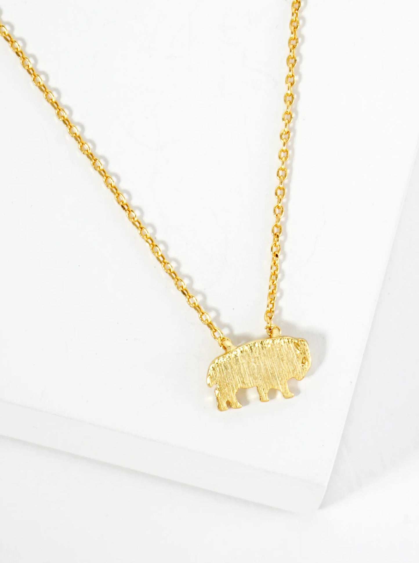 18K Gold Dipped Brushed Brass Buffalo Pendant Necklace