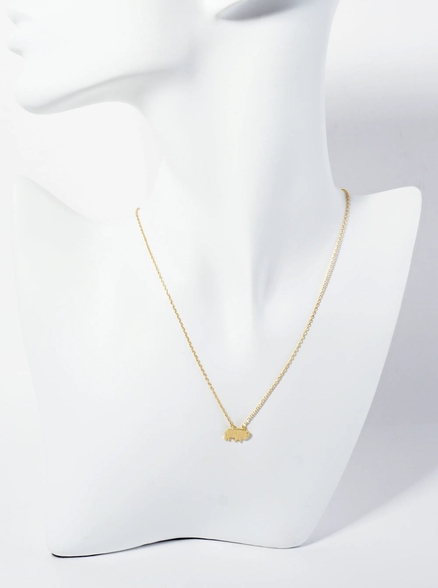 18K Gold Dipped Brushed Brass Buffalo Pendant Necklace