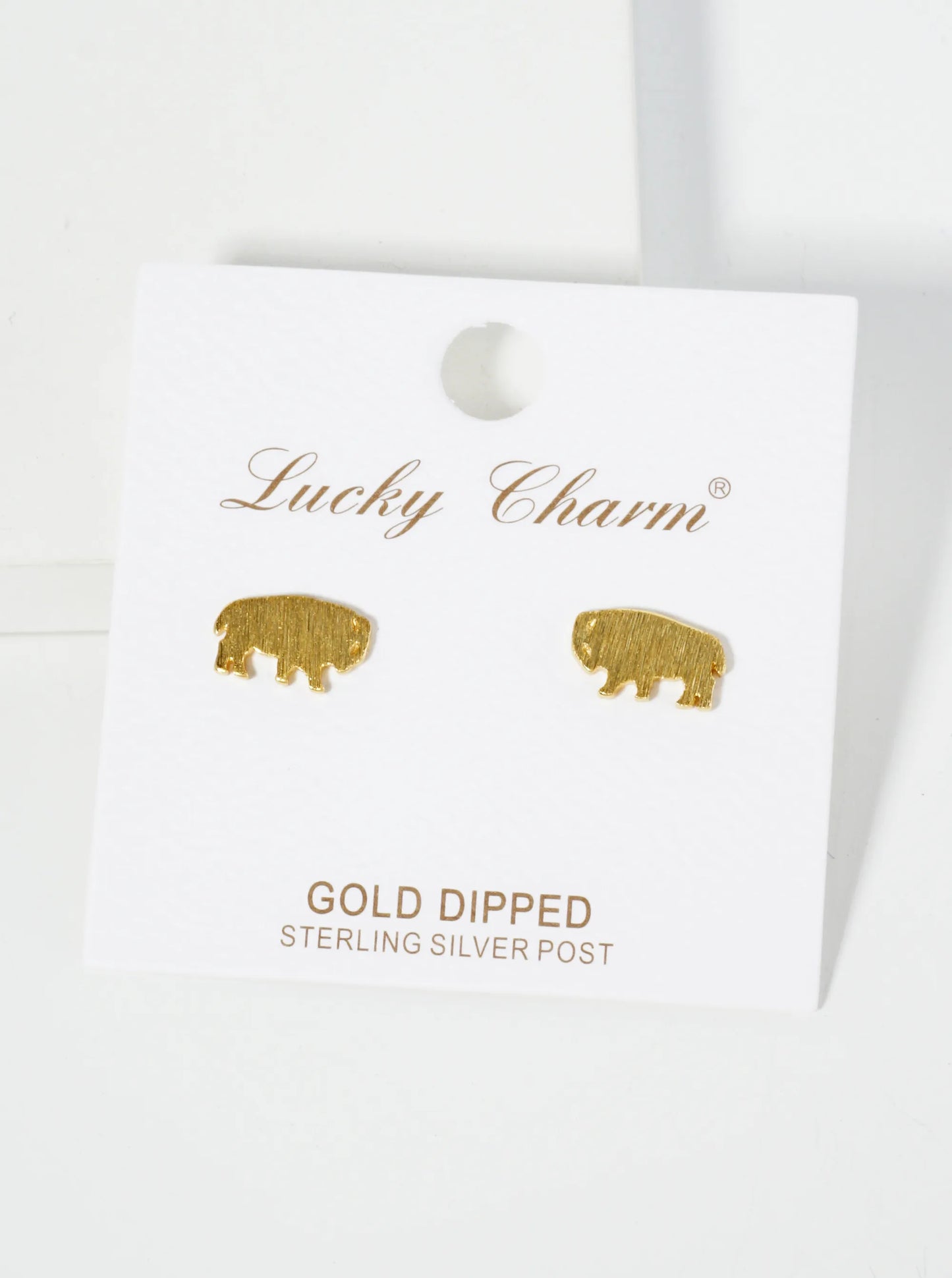 18K Gold Dipped Brushed Brass Buffalo Stud Earrings