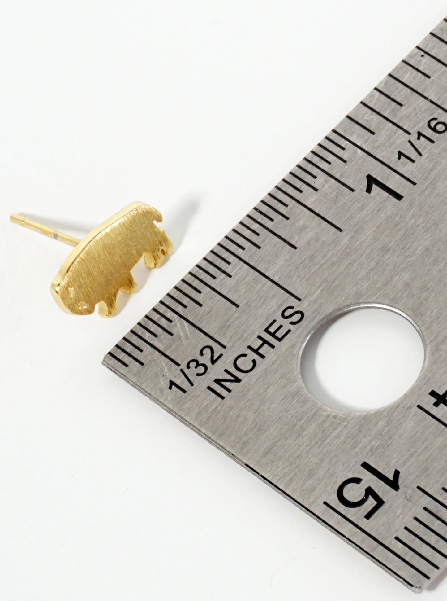 18K Gold Dipped Brushed Brass Buffalo Stud Earrings