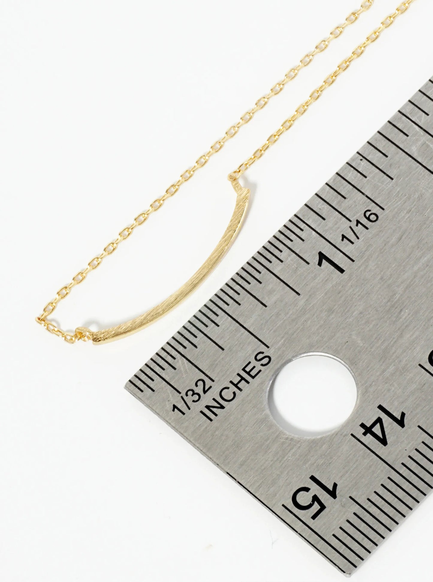 18K Gold Dipped Brushed Brass Curved Bar Pendant Necklace