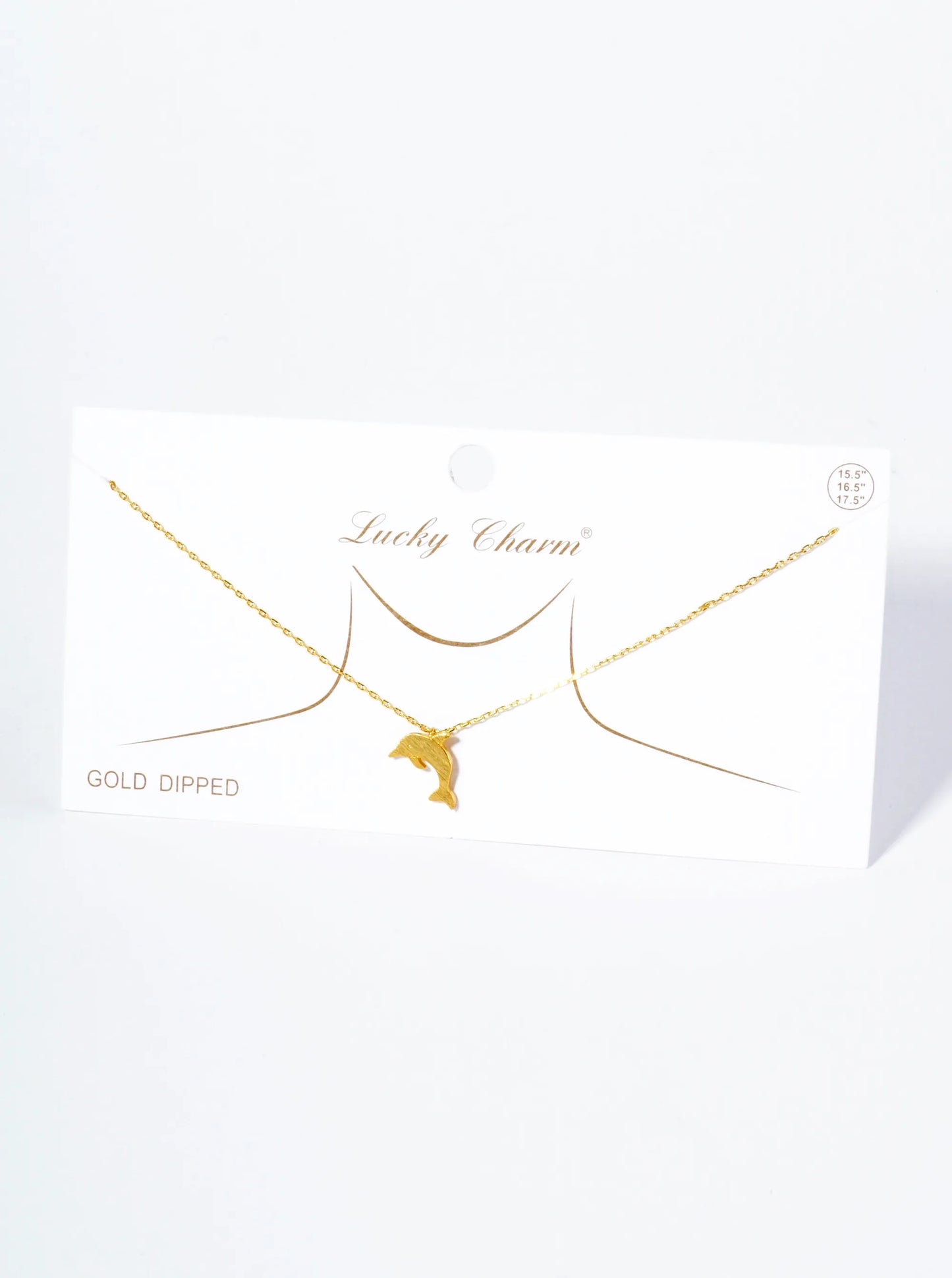 18K Gold Dipped Brushed Brass Dolphin Pendant Necklace