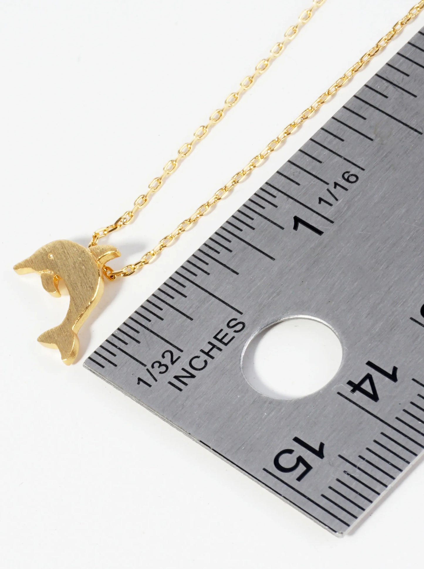18K Gold Dipped Brushed Brass Dolphin Pendant Necklace