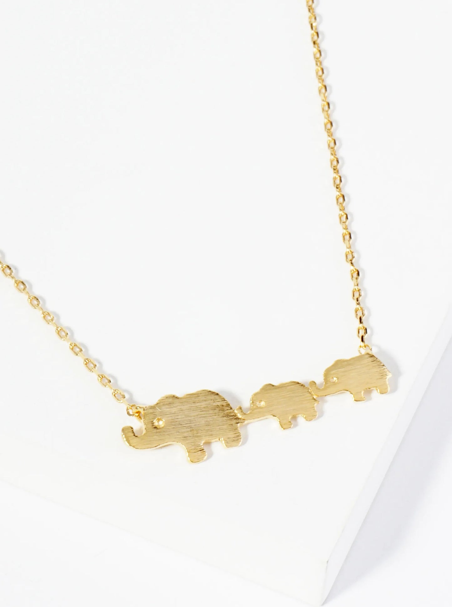 18K Gold Dipped Brushed Brass Elephant Family Pendant Necklace
