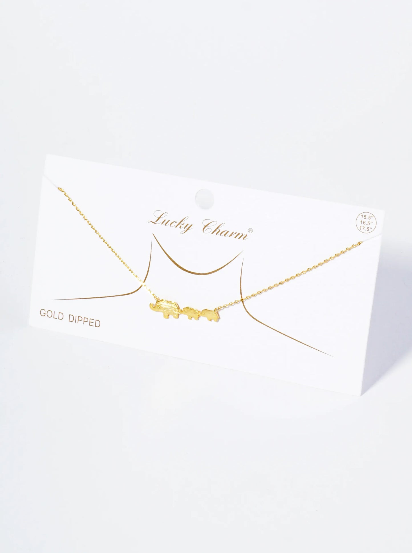 18K Gold Dipped Brushed Brass Elephant Family Pendant Necklace