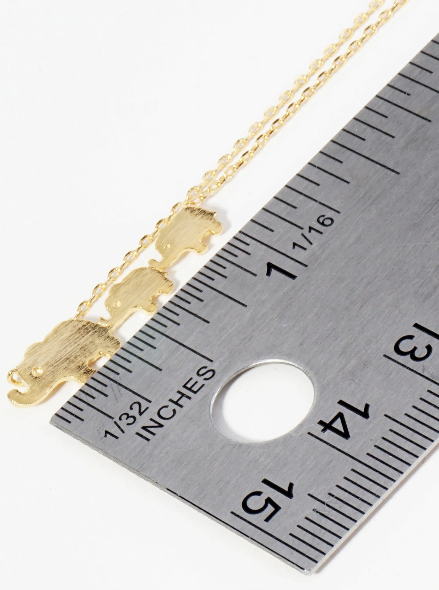 18K Gold Dipped Brushed Brass Elephant Family Pendant Necklace