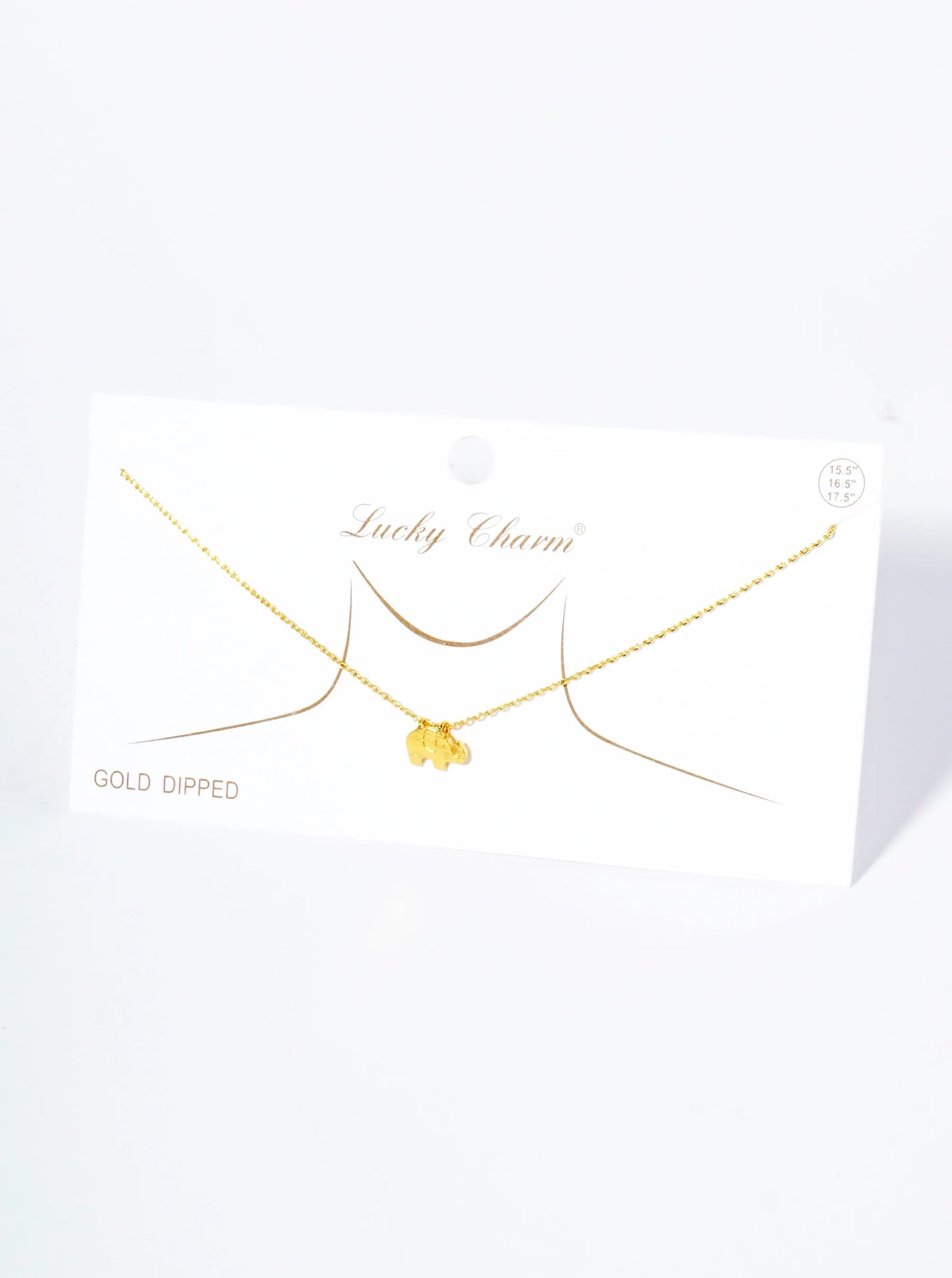 18K Gold Dipped Brushed Brass Elephant Pendant Necklace