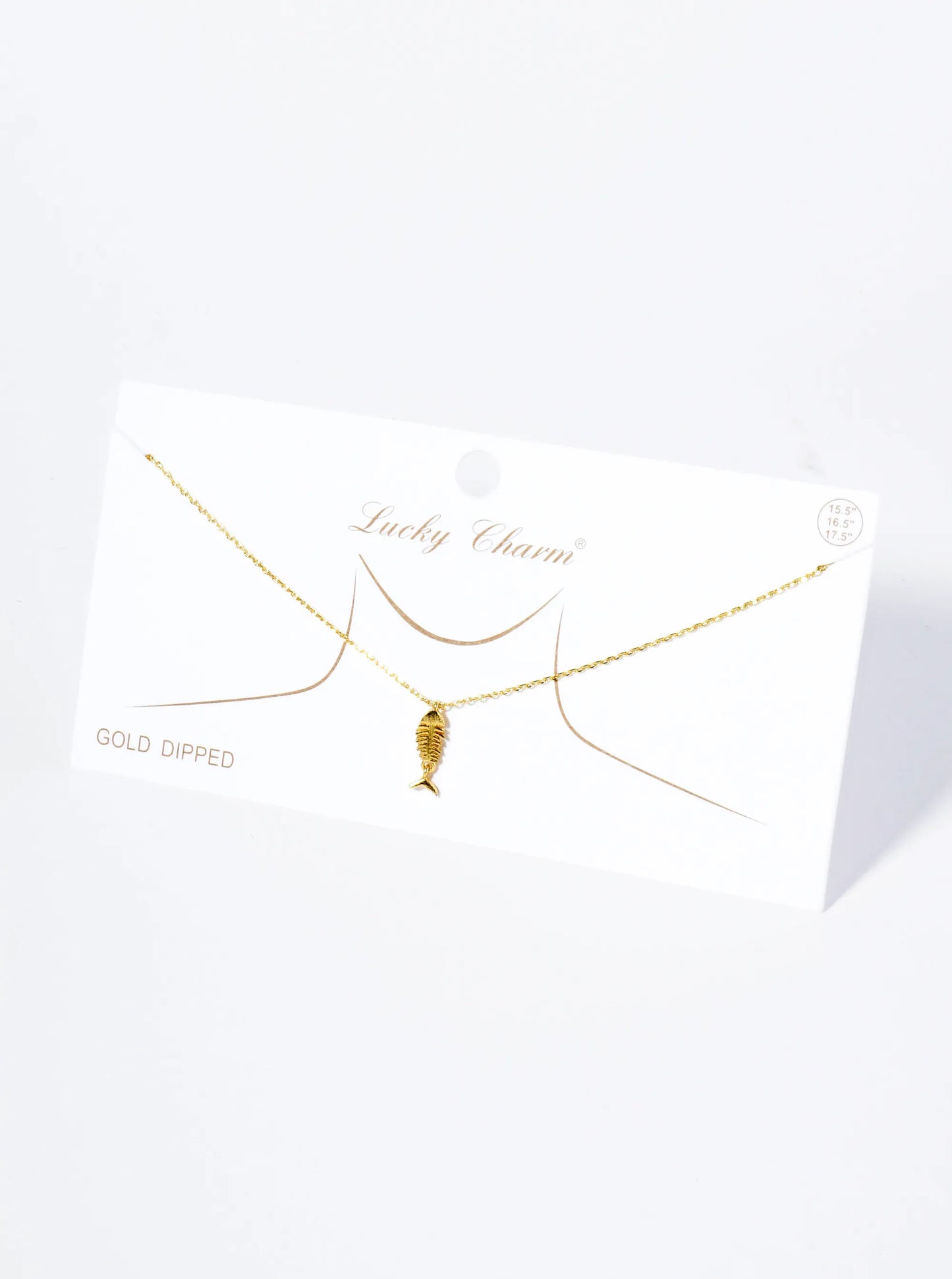 18K Gold Dipped Brushed Brass Fishbone Pendant Necklace