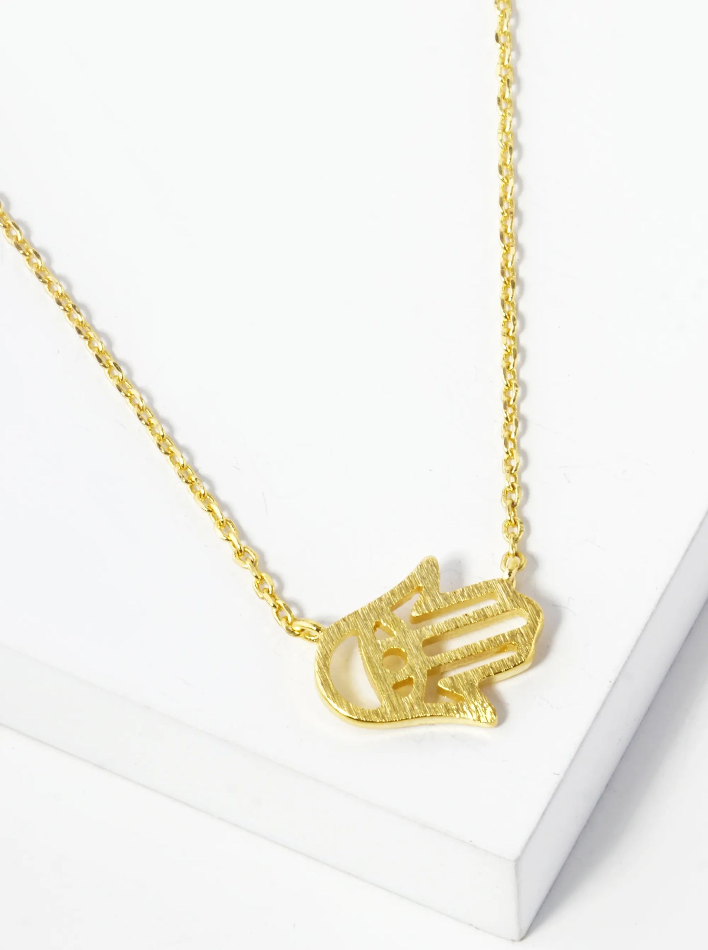 18K Gold Dipped Brushed Brass Hamsa Pendant Necklace