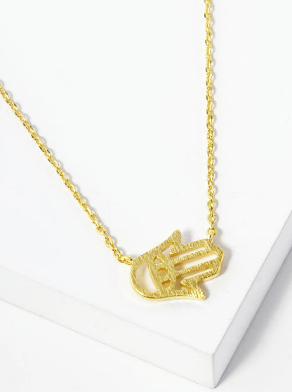 18K Gold Dipped Brushed Brass Hamsa Pendant Necklace