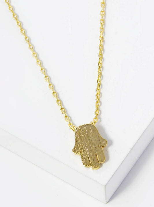 18K Gold Dipped Brushed Brass Hamsa Pendant Necklace