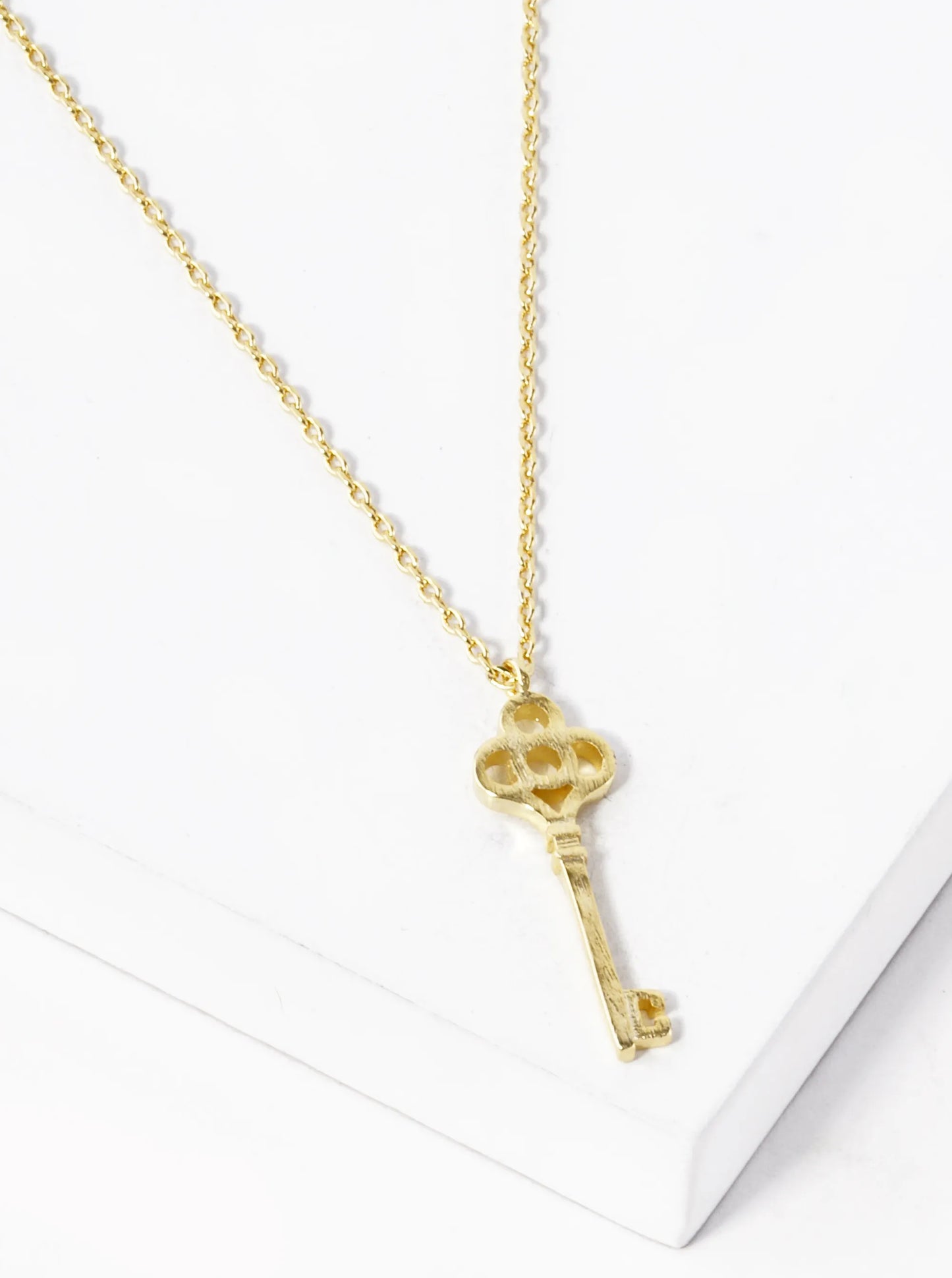 18K Gold Dipped Brushed Brass Key Pendant Necklace