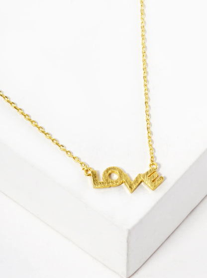 18K Gold Dipped Brushed Brass Love Pendant Necklace