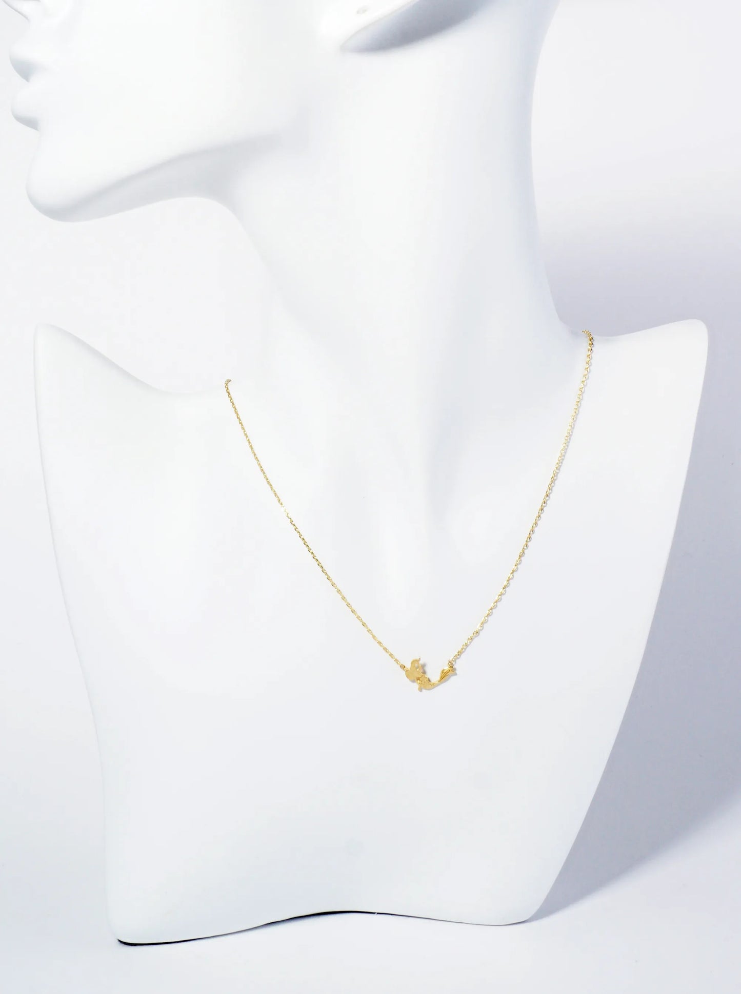 18K Gold Dipped Brushed Brass Mermaid Pendant Necklace