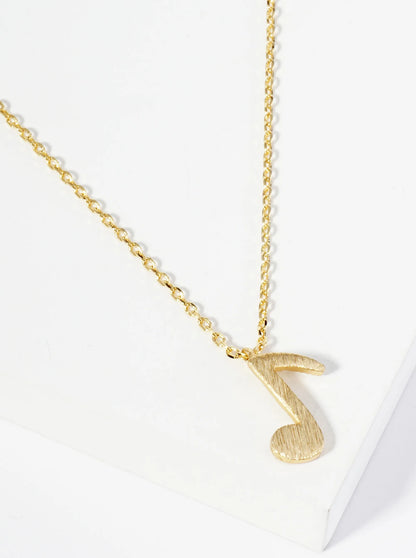 18K Gold Dipped Brushed Brass Musical Note Pendant Necklace
