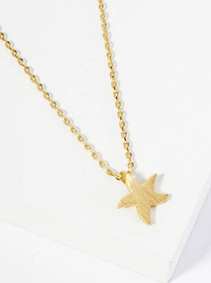 18K Gold Dipped Brushed Brass Starfish Sea Star Pendant Necklace