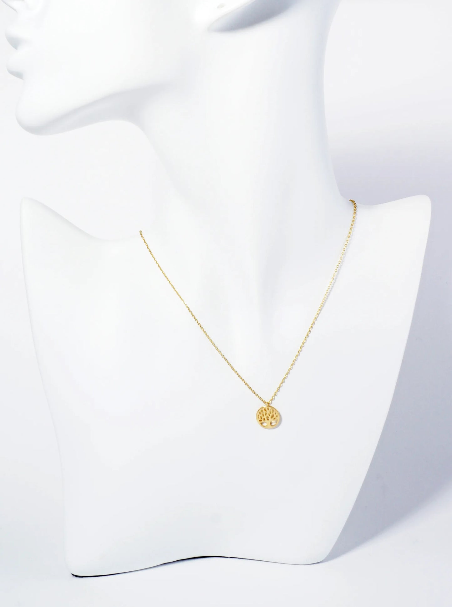 18K Gold Dipped Brushed Brass Tree Of Life Pendant Necklace