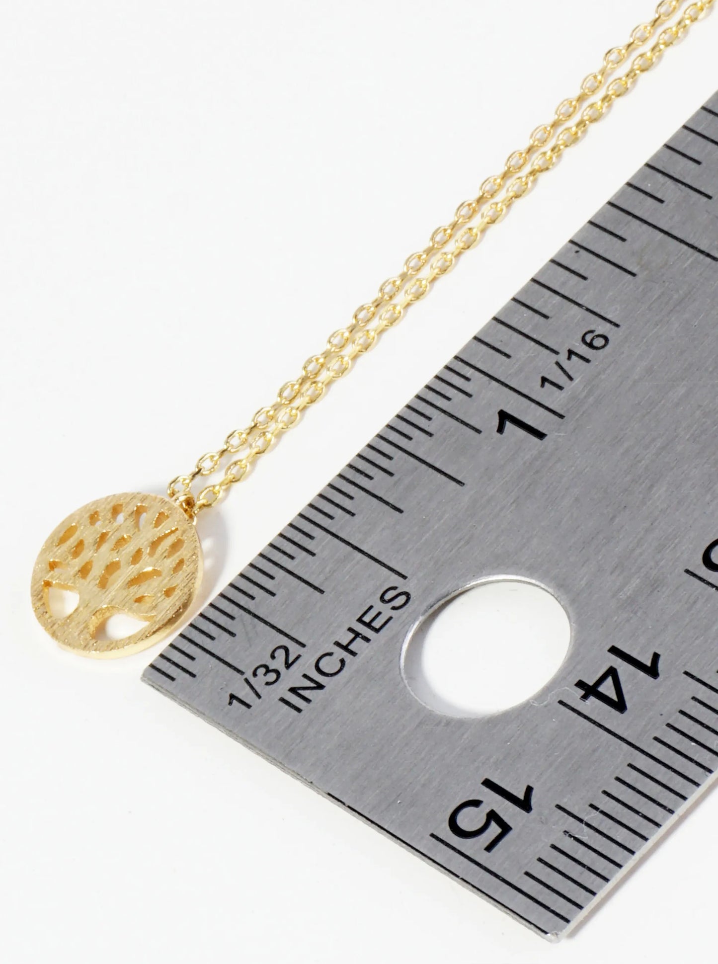 18K Gold Dipped Brushed Brass Tree Of Life Pendant Necklace