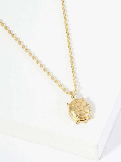 18K Gold Dipped Brushed Brass Turtle Pendant Necklace