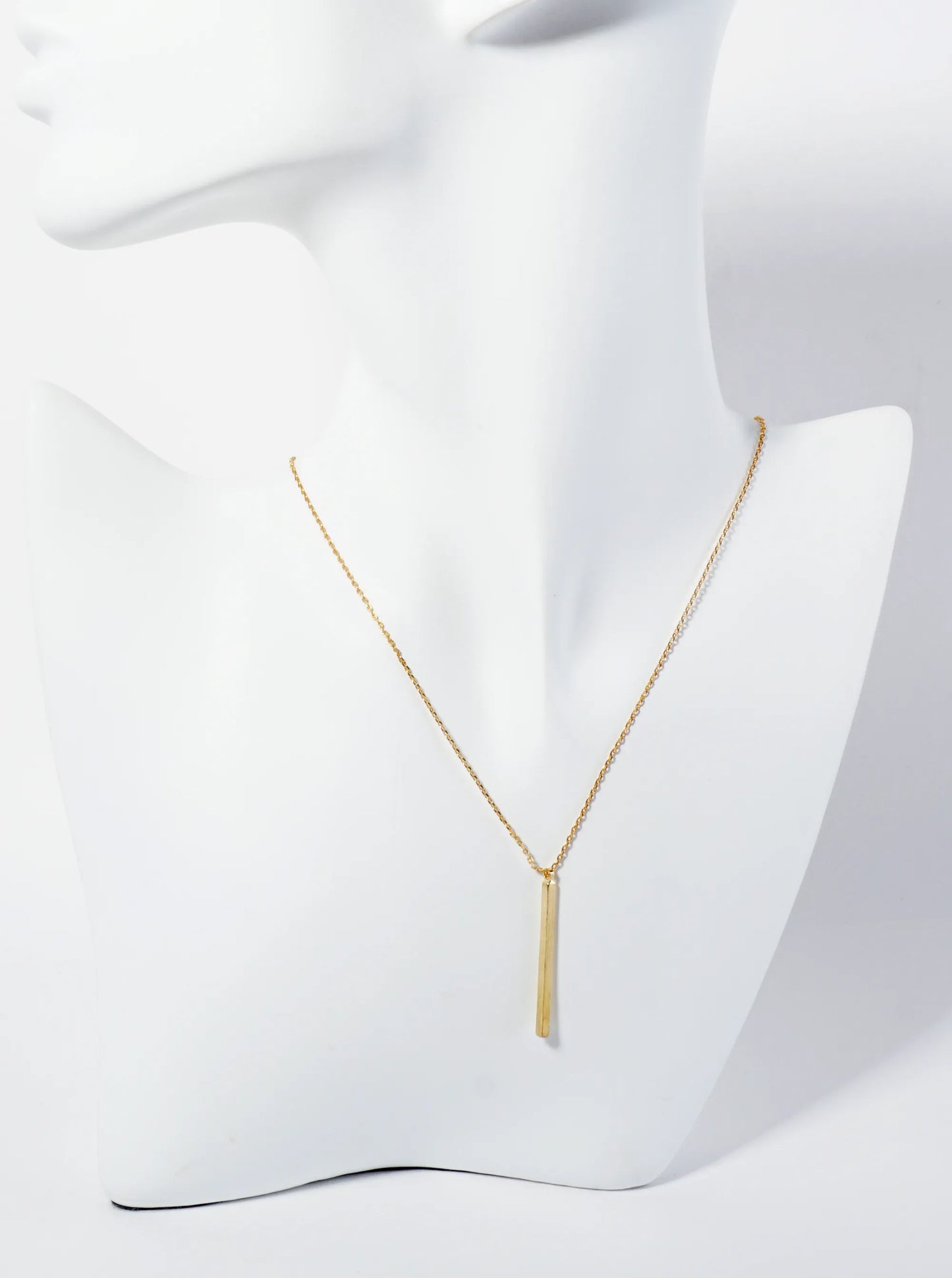 18K Gold Dipped Brushed Brass Vertical Bar Pendant Necklace