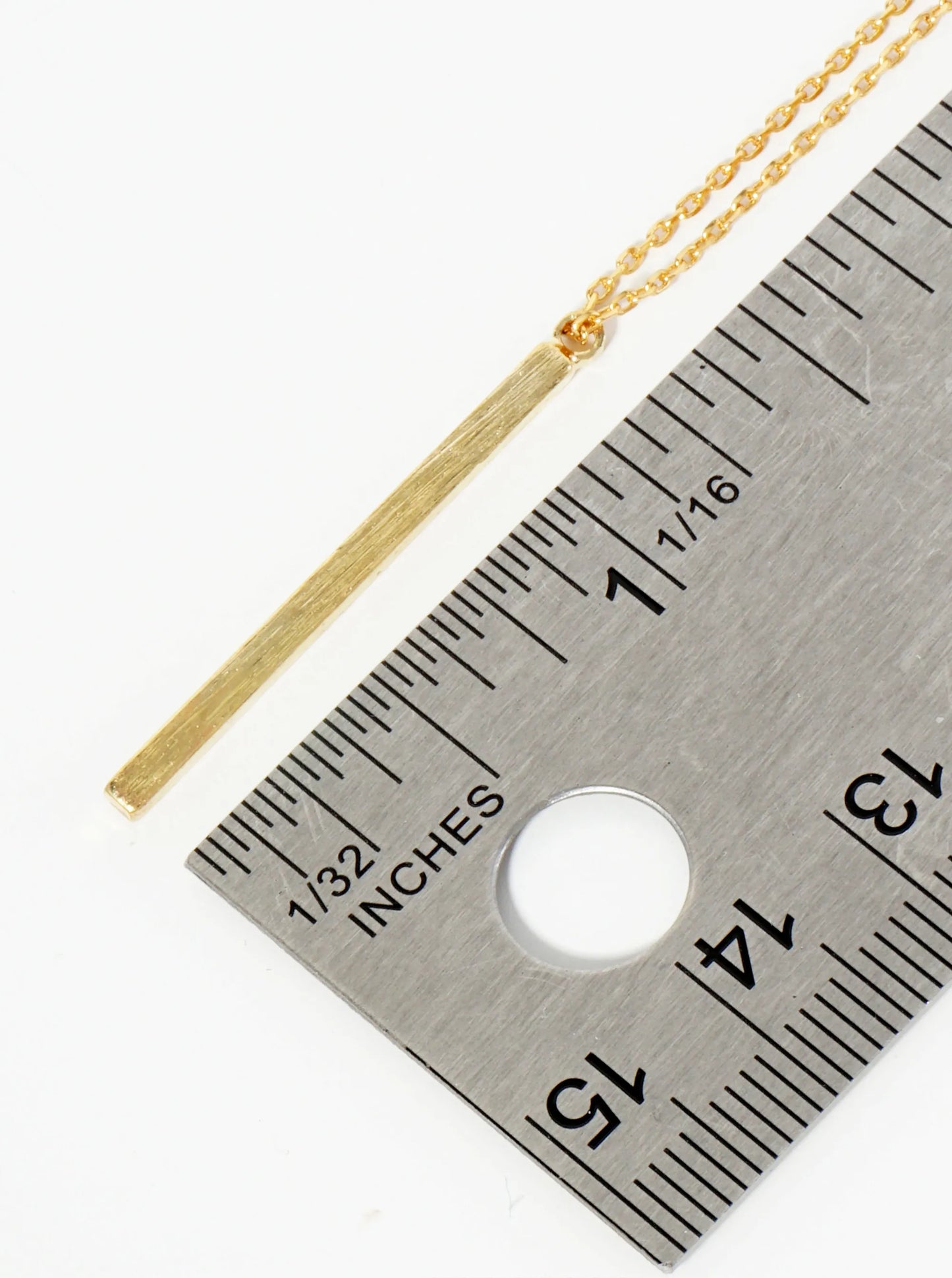 18K Gold Dipped Brushed Brass Vertical Bar Pendant Necklace