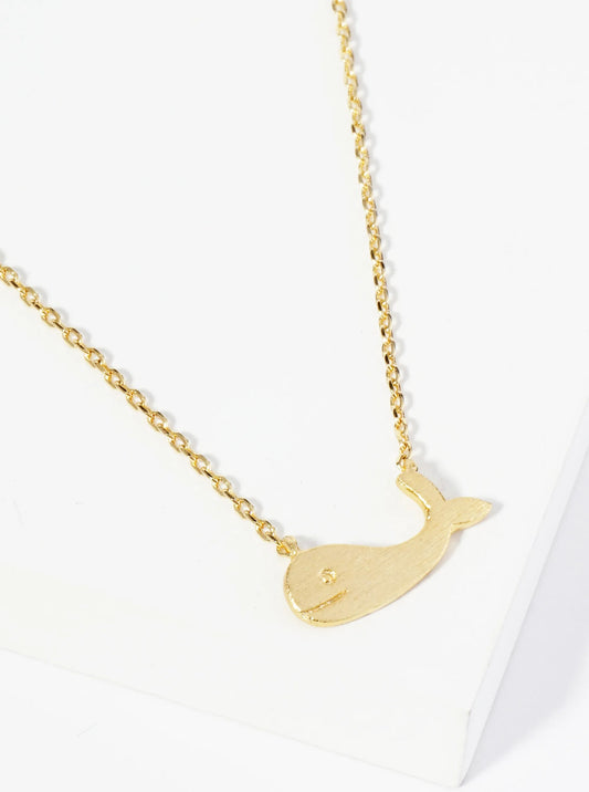 18K Gold Dipped Brushed Brass Whale Pendant Necklace